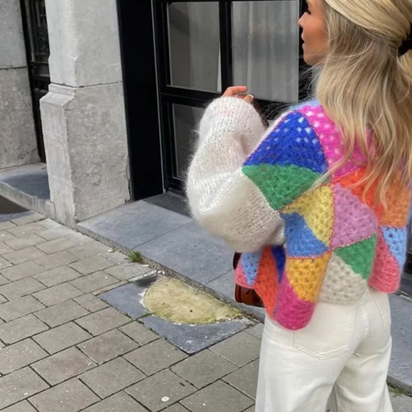 Trendy New ⭐️Color-block Crochet Sweater Cardigan - Picture 3 of 12